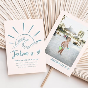 Surf Birthday Invitation Template, The Big One, Wave, Beach Birthday Invite, Summer, Surfboard Birthday Invite, 1st 2nd 3rd Birthday (5427)