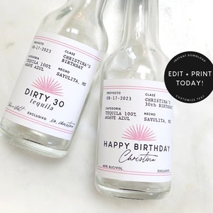 Printable Casamigos Birthday Label Template in Pink, 50 ml, 21st, 30th Birthday Decorations Women, Favors, Tequila Label, Instant Download