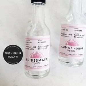 50 ml Printable Casamigos Label Template in Pink, Bridesmaid Gift, Bridesmaid Proposal, Tequila Label, Wedding Favor, Instant Download
