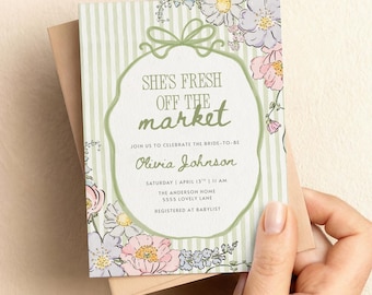 Fresh Off The Market Bridal Shower Invitation | Bachelorette Invite | Canva Template (1032)