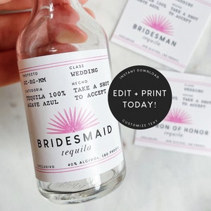 50 ml Printable Casamigos Label Template in Pink, Bridesmaid Gift, Bridesmaid Proposal, Tequila Label, Wedding Favor, Instant Download