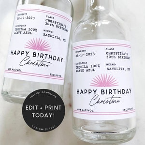 Printable Casamigos Birthday Label Template in Pink, 50 ml, 21st, 30th Birthday Decorations Women, Favors, Tequila Label, Instant Download
