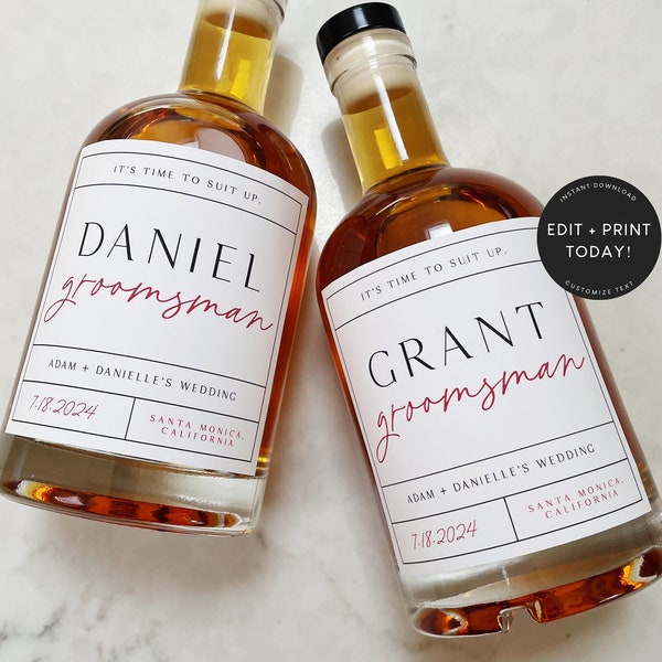 Modello di etichetta di whisky proposta Groomsman, regalo Groomsman, regalo uomo migliore, giorno del matrimonio, proposta uomo migliore, liquore, download istantaneo