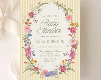 Baby Shower Invitation Girl | Floral, Garden Invite | Canva Template (1044)