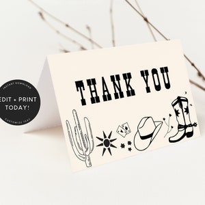 Cowboy Thank You Card, Western, First Rodeo, Birthday, Thank You Template, Digital Download, Instant 5559