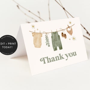 Boho Baby Shower Thank You Card, Sage Green, Thank You Card Template, Instant Download, Digital Download 5529