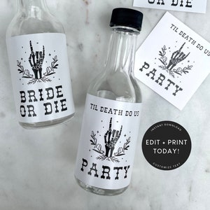 Bride or Die Bachelorette Party Favors, Instant Download Shot Glass Label, Til Death Do Us Party, Rock on Welcome Bags, Bachelorette Gifts,