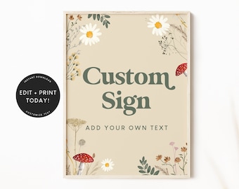 Baby Shower Welcome Sign, Birthday Welcome Sign Template, Mushroom Party, Wildflower, Instant Download, Decorations, Instant Download