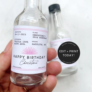 Printable Casamigos Birthday Label Template in Pink 50 Ml 21st 30th