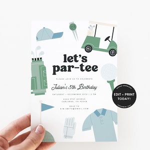 Golf Birthday Invitation Template, Let&#39;s Partee, Instant Download, Golf Course, Boy Birthday Invite, Teen Birthday, Adult Birthday