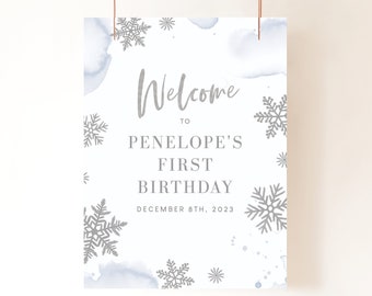 Snowflake Welcome Sign Template, Winter Wonderland Birthday Boy, Welcome Sign Template, Instant Download, Decorations, Instant Download 5722