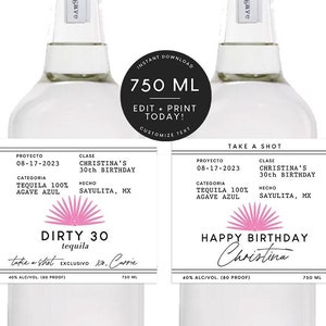 Printable Casamigos Birthday Label Template, Pink 750 ml, 21st, 30th Birthday Women, Birthday Present, Decor, Tequila Label Instant Download