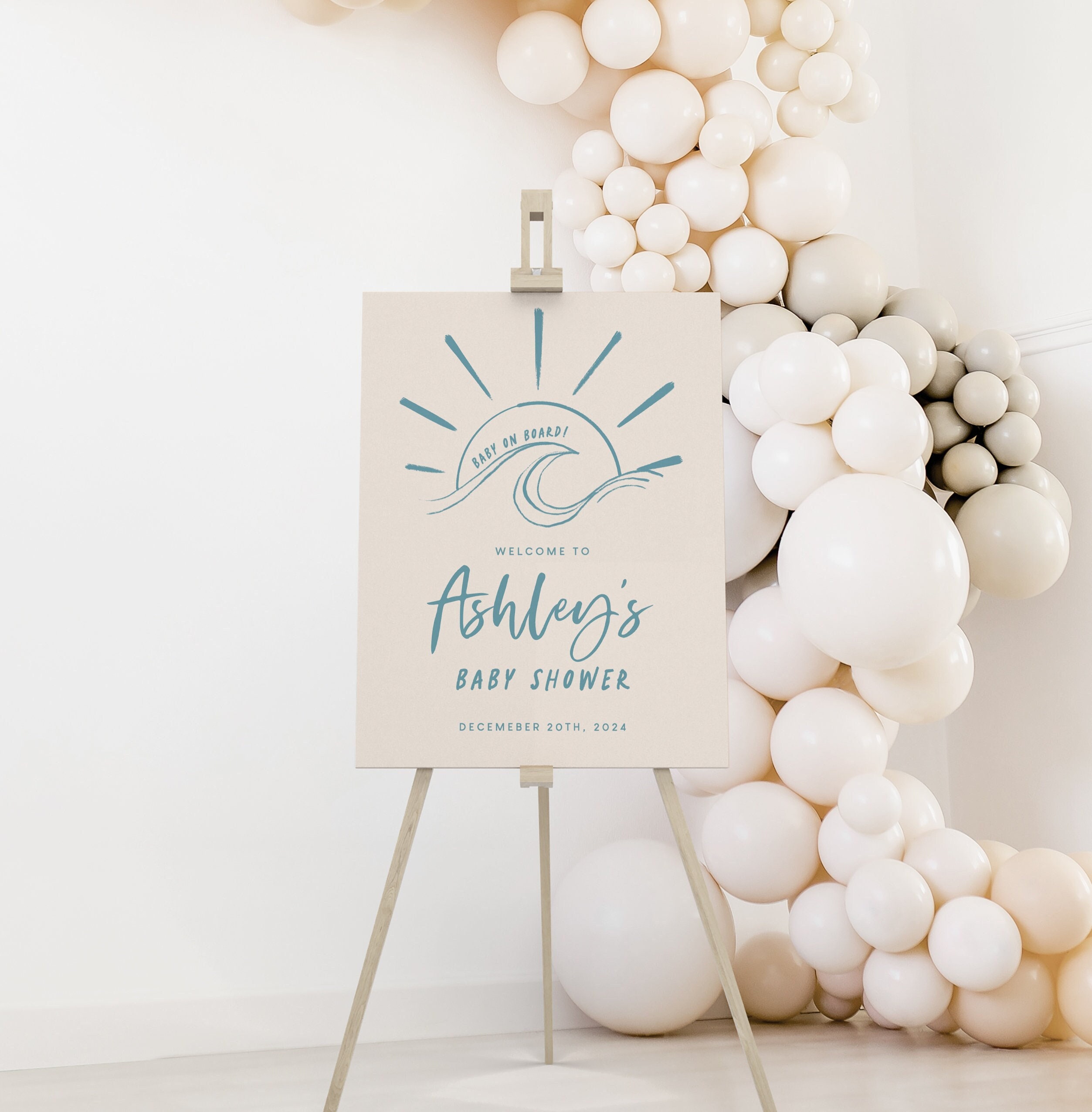 Baby On Board Baby Shower Welcome Sign, Surf, Wave, Welcome Sign Template, Instant Download, Decorations, Poster, Instant Download 5427