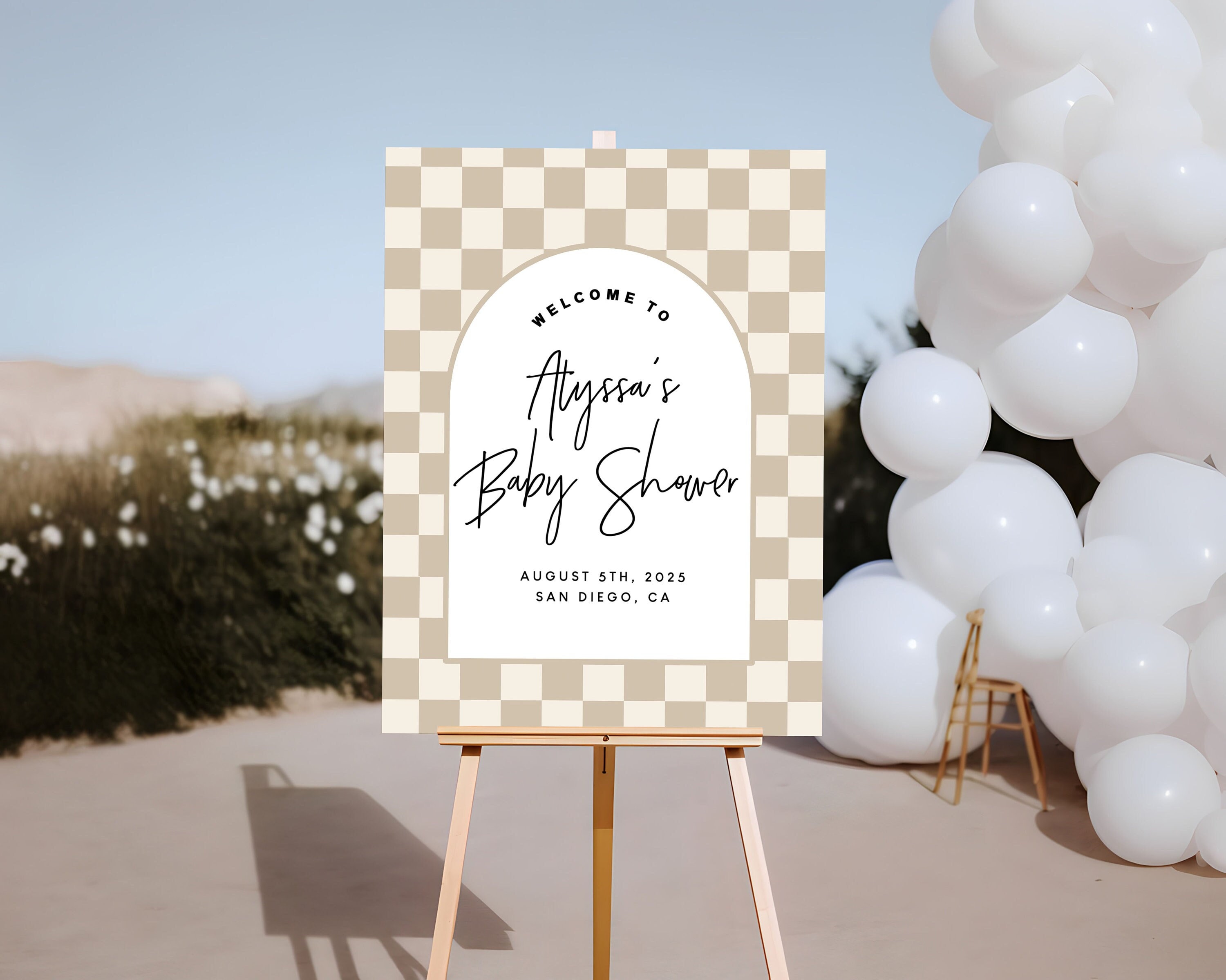 Modern Baby Shower Welcome Sign Template, Baby Shower Decorations, Checker, Trendy, Instant Download, Decorations, Instant Download 5801