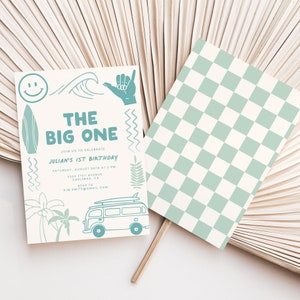 The Big One Birthday Invitation Template, Surf, Wave, Beach Birthday Invite, Summer, Surfboard Birthday Invite, 1st Birthday, First (5818)