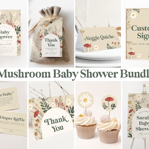Mushroom Baby Shower Invitation Template, Wildflower, Bundle, Mushroom Party, Forest, Woodland Invites, Invitation Template, Instant (5451)