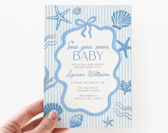 Sea You Soon Baby Shower Invitation Boy | Ocean, Summer | Canva Template (1075)
