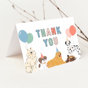 Hund Geburtstag Dankeskarte, Let's Pawty, Puppy Party, Junge Mädchen Geburtstag, Danke Vorlage, Digital Download, Instant (5725)