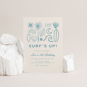 Surf Birthday Invitation Template, Surf&#39;s Up, Wave, Beach Birthday Invite, Summer, Surfboard Birthday Invite, 1st Birthday, First (5809)