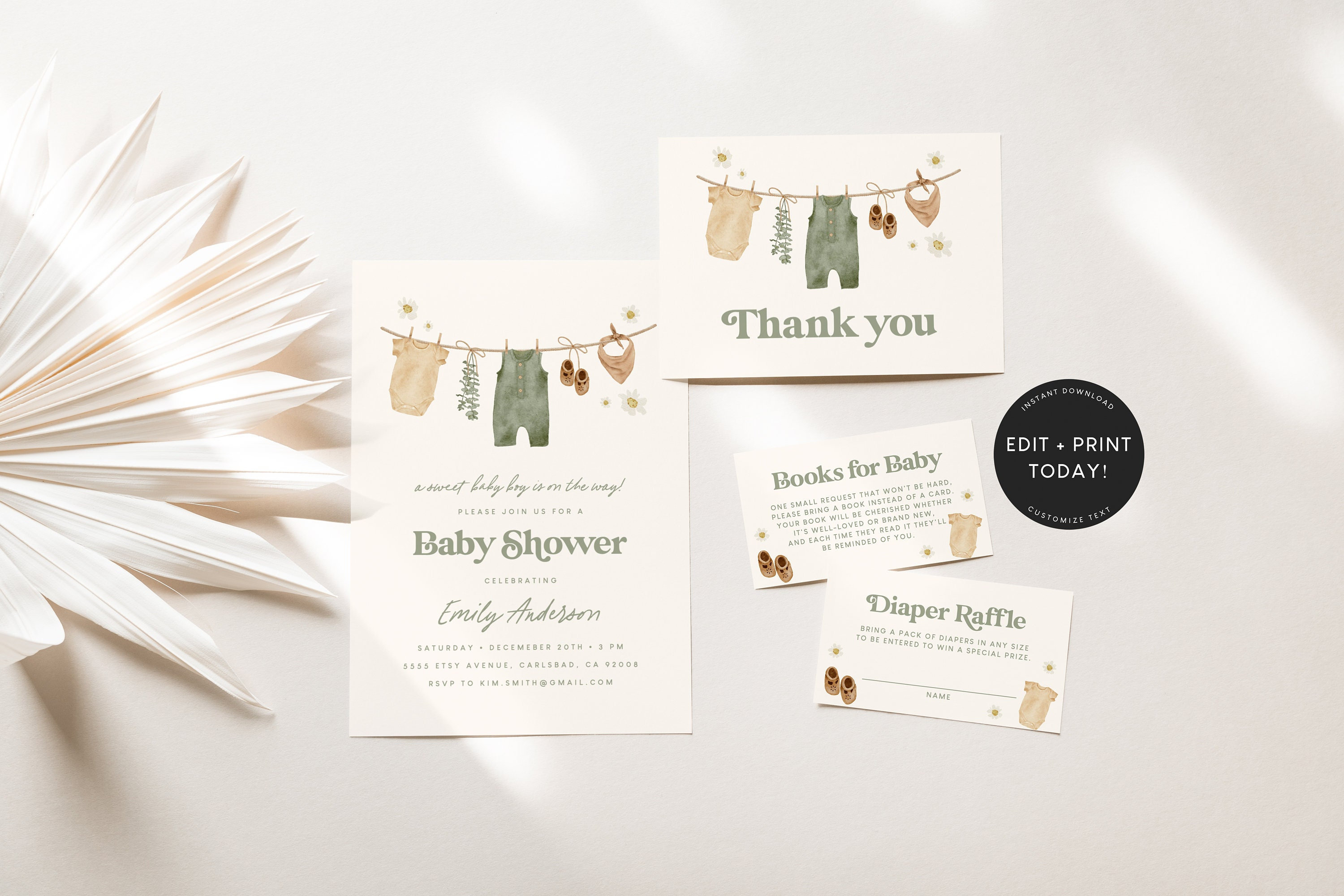 Boho Baby Shower Invitation Boy, Sage Green, Invitation Template, Digital, Gender Neutral, Baby Shower Invites, Instant Download 5529