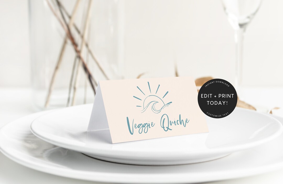Place Card Template, Buffet Food Card, Label, Surfer Birthday Party ...