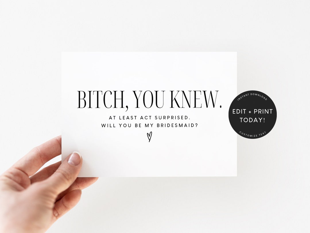 Bridesmaid Proposal Card Template, Funny, Printable Bridesmaid Proposal ...