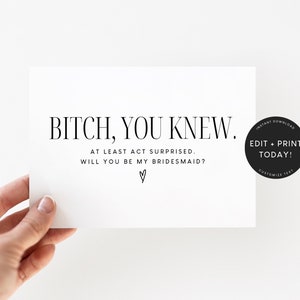 Bruidsmeisje voorstel kaartsjabloon, grappig, afdrukbare bruidsmeisje voorstel sjabloon, bruidsmeisje, bruidsmeisje vak, bruidsmeisje cadeau