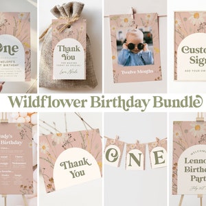 Wildflower Birthday Invitation Template, Bundle, Wildflower Party Ideas, Decorations, Boho Girl Birthday Invites, Template, Instant