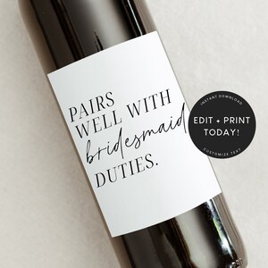 Bridesmaid Proposal Wine Label Template, Wine Label, Pairs Well With ...