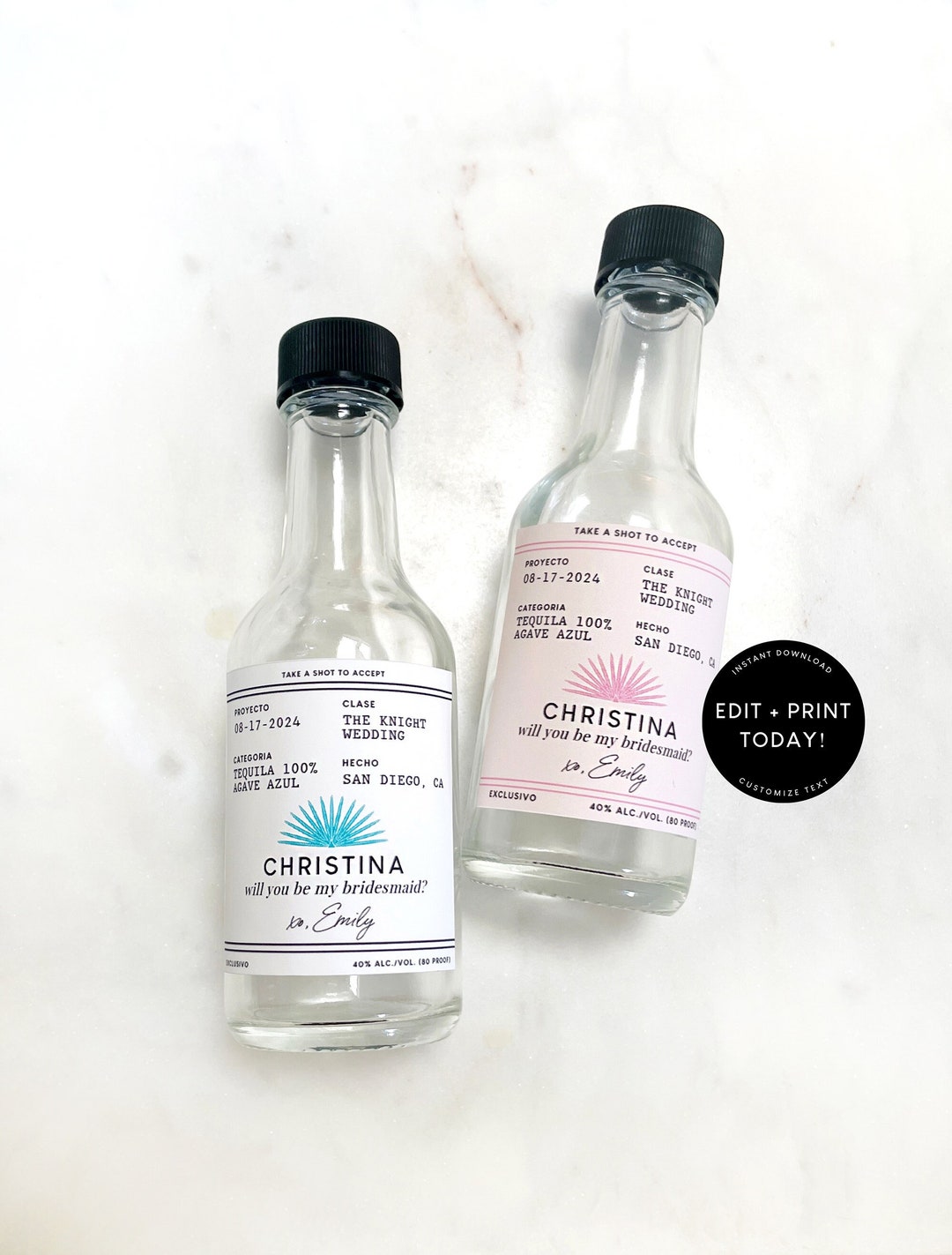 50 Ml Printable Casamigos Label Template in Pink, Bridesmaid Gift