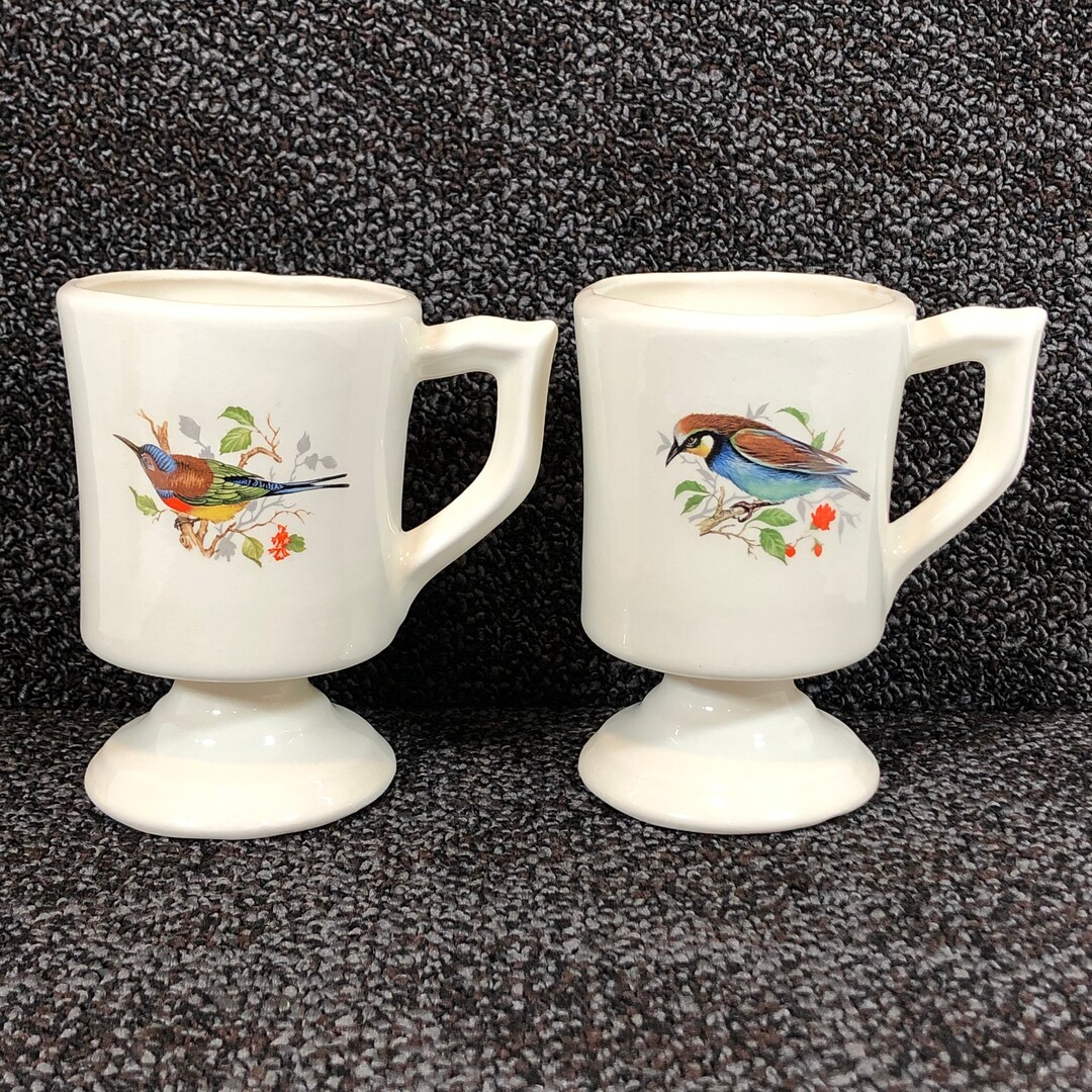 Vintage Arnel's Hand Painted Ceramic Birds Pedestal Coffee - Etsy