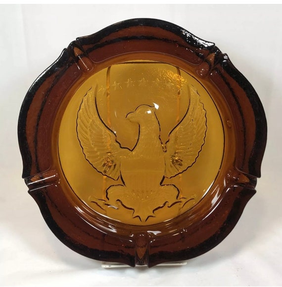 Vintage 10 Tiara Glass Amber Cigar Ashtrays Embossed Eagle & Etsy
