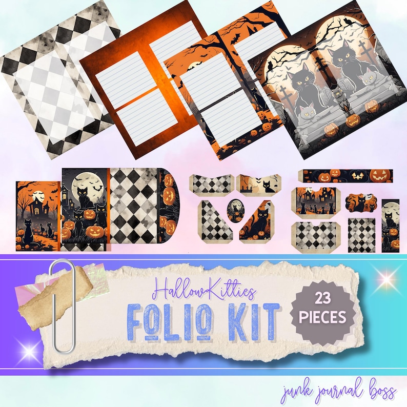 Hallowkitties Junk Journal Folio Kit: Halloween Ephemera (digital ...