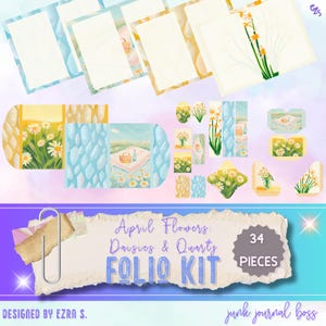 Precioso kit de diario basura floral: páginas digitales de margaritas y cuarzo, efímeras y álbumes de recortes imprimibles.