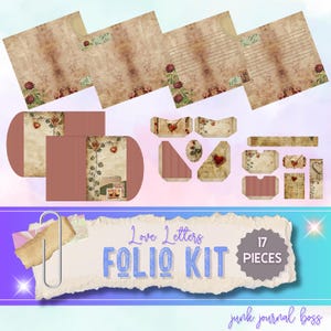 Vintage-Style Liebesbriefe Junk Journal Folio Kit: 8 Digitale Seiten, Ephemera, Herzen & Rosen, 11x8,5