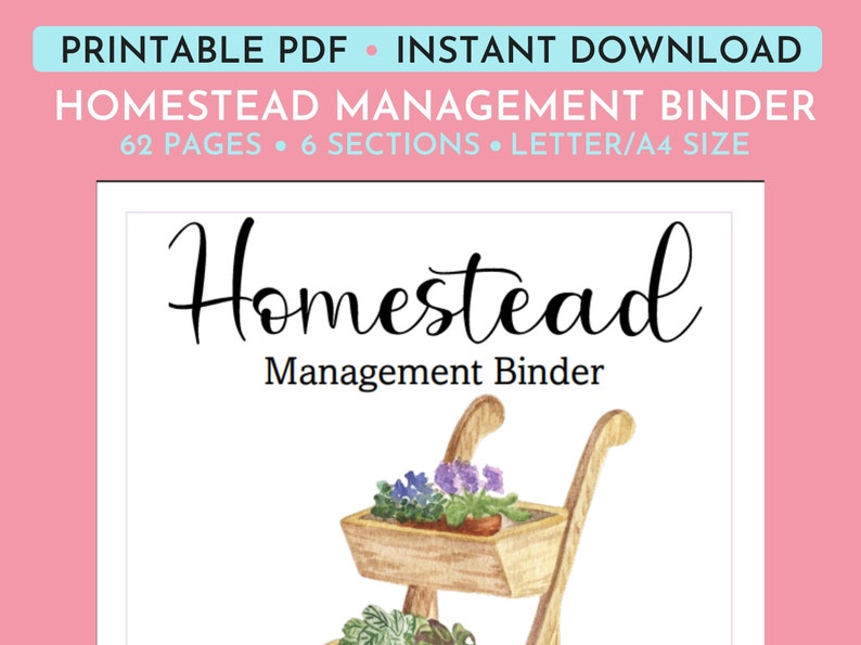 62 Page Printable Homestead Planner and Management Binder. Record Keeping for Farm, Homestead, or Business. Fits Letter-Sized Notebook. image 1