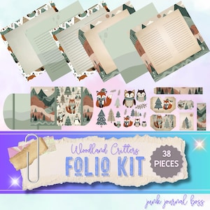 Woodland Critters Junk Journal Folio Kit: 13 Digital Pages & Ephemera in Earth Tones