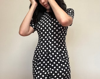 Vintage Cue Black and White Polka Dot Dress