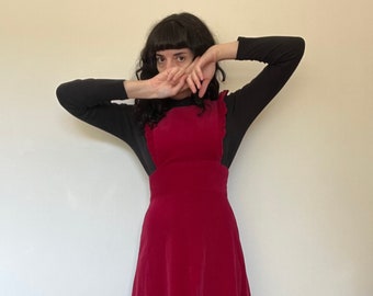 Vintage Red Velvet Pinafore Maxi Dress