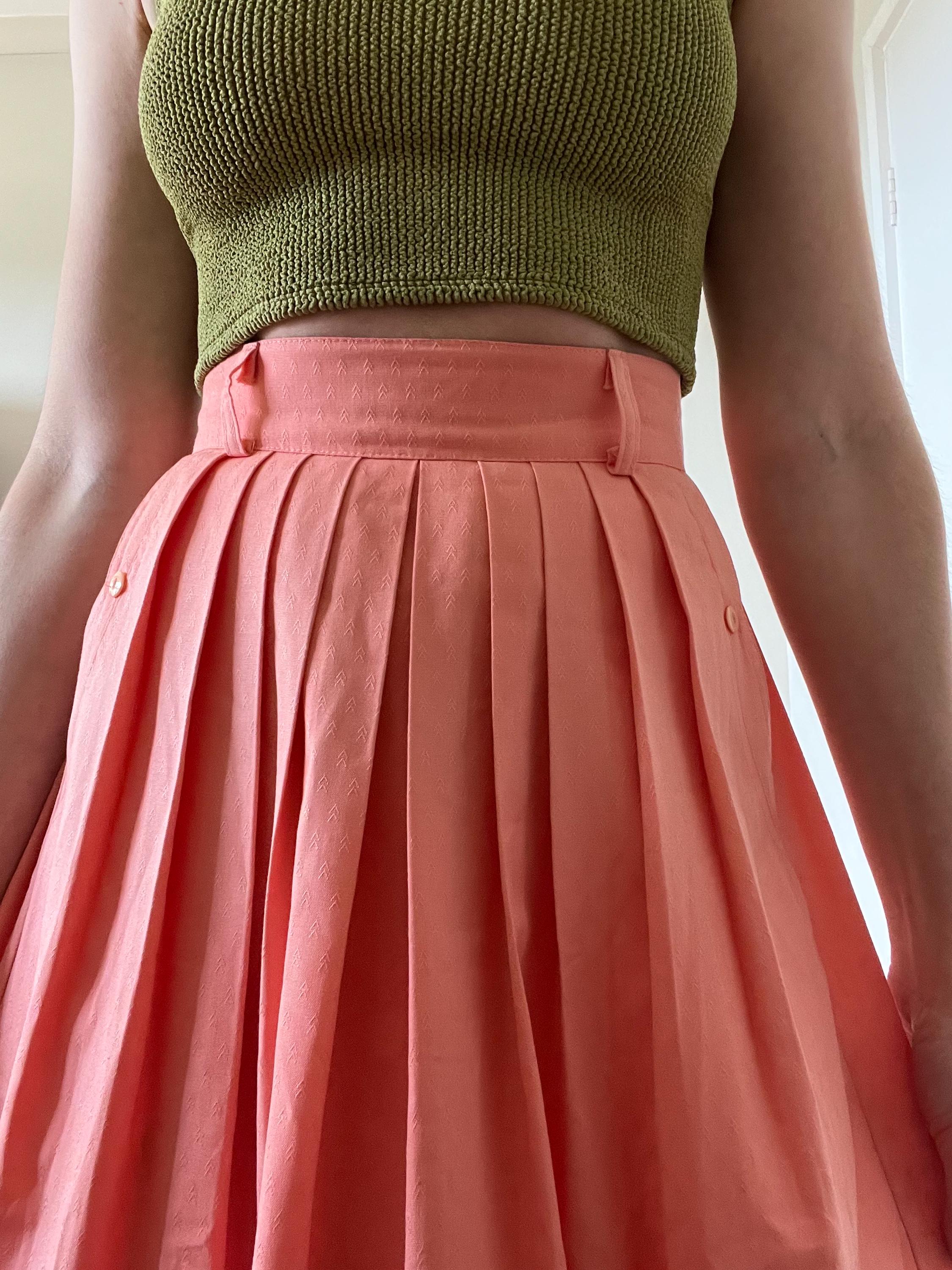 80s Coral Pleated High Waist Skirt
