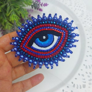 Evil Eye Brooch Handmade,Blue Beaded Evil Eye Pin,Handcrafted brooch,Embroidered Gift,Amulet Pin,Gift for Mom,Anniversary Gift,Nazar Pin