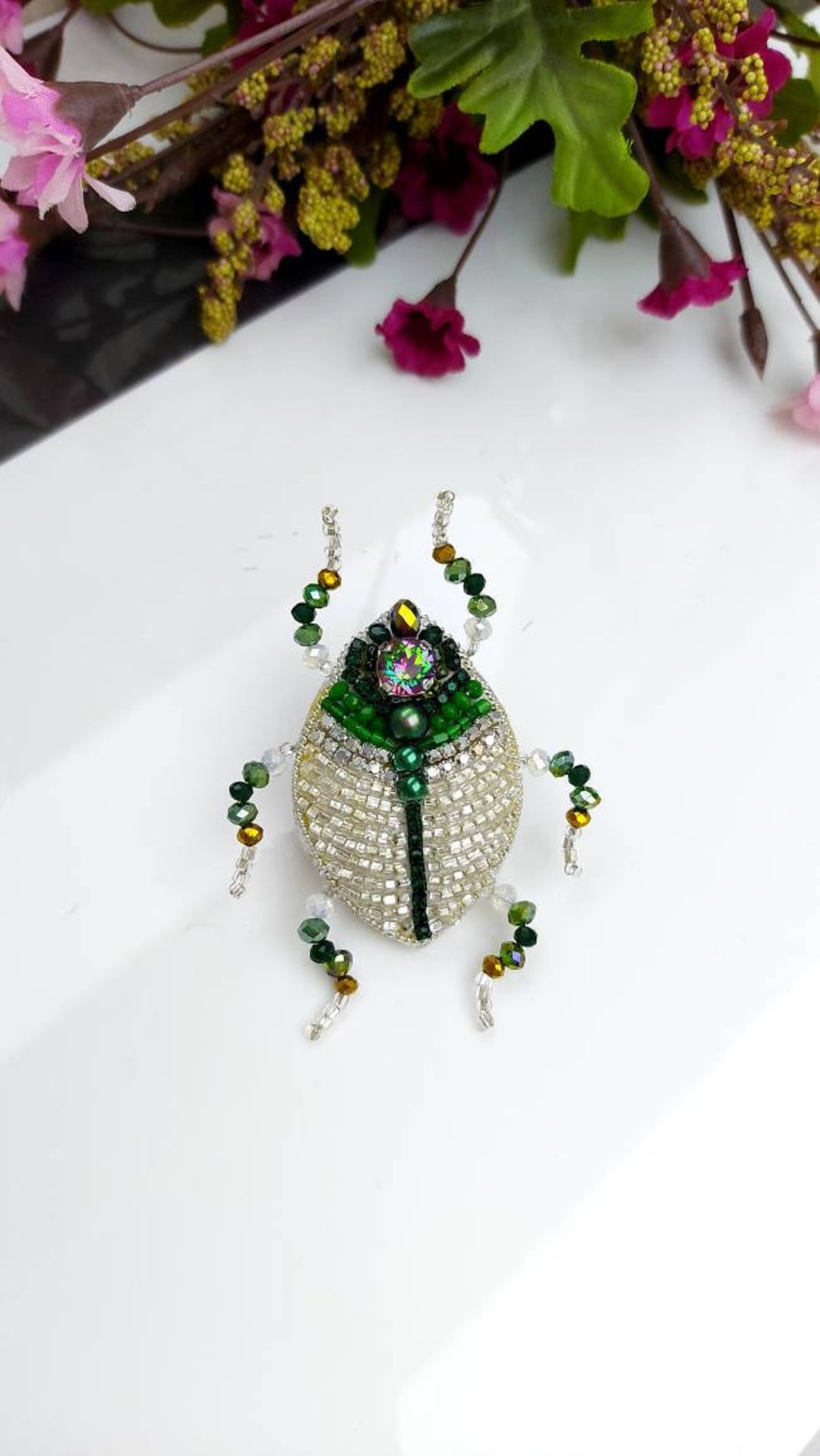 Broche/Pins Scarabée Style Haute Joaillerie - Cristaux, Pampille, Perle - Très Bon État Jamais Porté