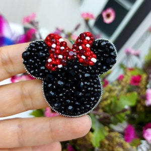 Vintage 1960S Hand Beaded Minnie Mouse Figure Patch And Mickey