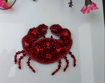 手作りのカニビーズブローチピン - 蟹座のギフト - Etsy 日本