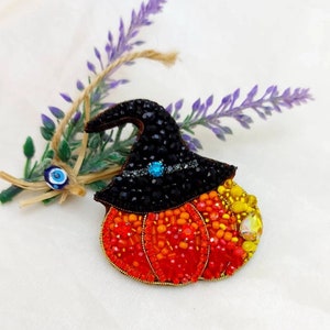 Halloween Pumpkin, Pumpkin Jewelry, Gift For Halloween, Pumpkin Brooch, Horror Jewelry, Witch Hat Brooch, Embroidery Brooch,Unique Lapel pin