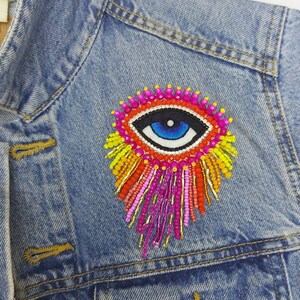Colorful Evil Eye Brooch Handmade, Crystal Beaded Talisman pin, Gift for mom,Embroidered Amulet pin,Tassel Beaded Evil eye pin,Gift for her