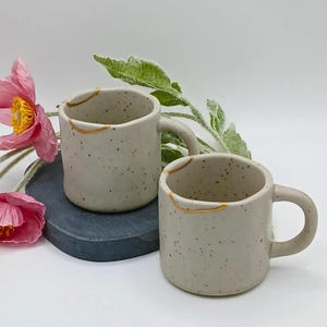 Tazzine da caffè espresso Kintsugi in oro 24 carati - Set di due tazze in ceramica artigianale