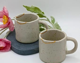 24k Gold Kintsugi Espresso Cups - Set of Two Artisan Ceramic Drinkware