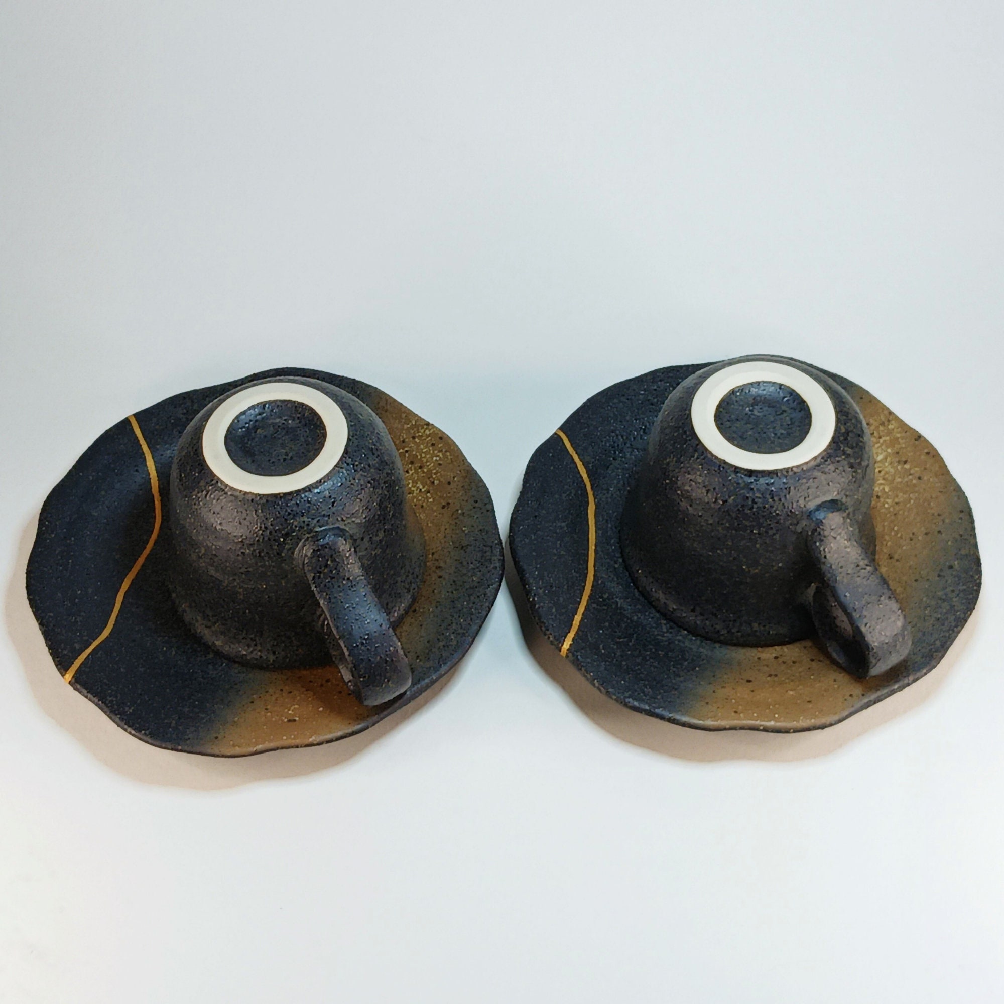 Genuine Kintsugi Teacups, Food Safe 24k Gold, Set of Two Teacups