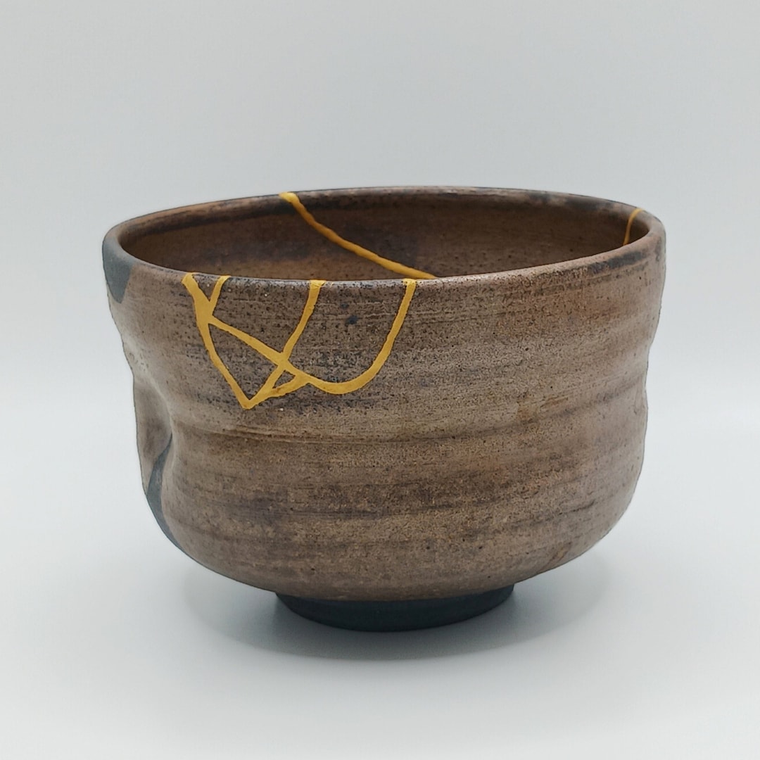 24k Gold Genuine Kintsugi Chawan, Food Safe Matcha Bowl, Tea Ceremony, Ceramic Tea Bowl